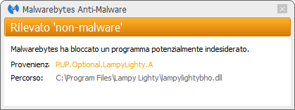 Lampy Lighty détecté par Malwarebytes Anti-Malware Premium